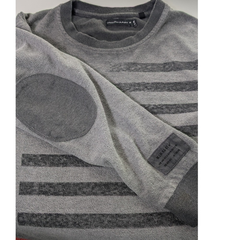 William Rast Men Large Long Sleeve Crewneck Pullover Terry Sweatshirt Elbow Pads